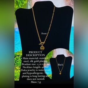 18k Gold plated Necklace with Round Pendant with words beloved on one side.